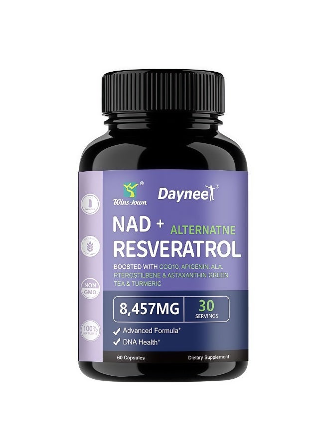 وينستون كبسولات وينزتاون NAD+ ريسفيراترول لمكافحة الشيخوخة | معقد الإنزيم المساعد Q10 + أبيجينين | 60 كبسولة، 30 جرعة - Image 1